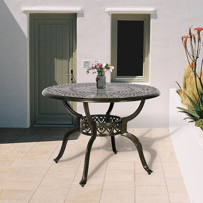 Outdoor Cast Aluminum Patio Table, 38.5” Round Patio Dinning Table with 2” Umbrella Hole for Patio Furniture Garden Deck Backyard