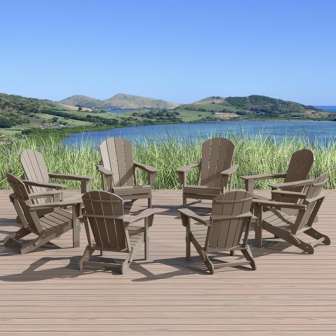 WestinTrends Malibu Malibu Outdoor Folding Poly Adirondack Chair (Set of 8), Weathered Wood