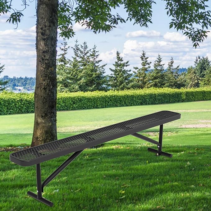 8FT Outdoor Bench, Metal Park Bench for Sitting Area Convert a Bench Heavy-Duty School Benches Commercial Rectangular Bench for Patio Porch Backyard Sports Church Locker Room Shopping Centers