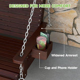 Real Relax Front Porch Swing, Wooden 3 Person Outdoor Hanging Patio Swing Chair with Cup Holders - Photo 7