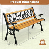 Tangkula Outdoor Garden Bench Park Bench, Patio Iron Bench Chair with Cast Iron & Hardwood Structure - Photo 3