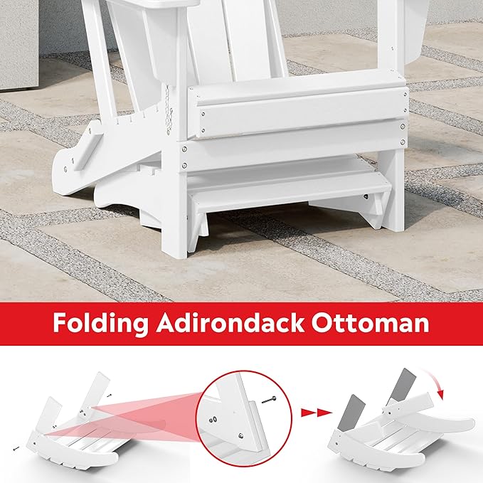 Costaelm Adirondack Chair Footrest Foldable Ottoman, Folding Ottoman Outdoor Foot Rest for Patio Waterproof, Adirondack Ottoman Outdoor, White