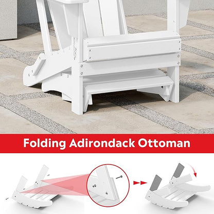 Costaelm Adirondack Chair Footrest Foldable Ottoman, Folding Ottoman Outdoor Foot Rest for Patio Waterproof, Adirondack Ottoman Outdoor, White