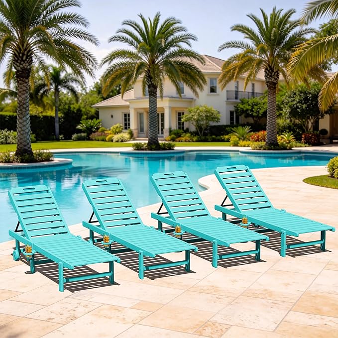 SERWALL Outdoor Chaise Lounge Set of 4, 78" Patio Lounge Chair with 5 Positions Adjustable Backrest - Photo 1