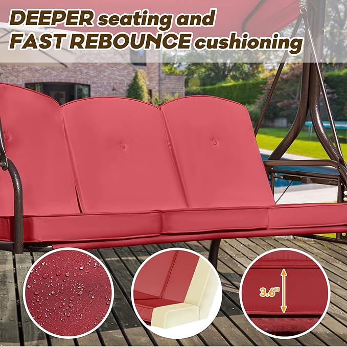 3 in 1 Outdoor Porch Swing with Adjustable Canopy, 3 Seat Outdoor Swing for Adults - Photo 6