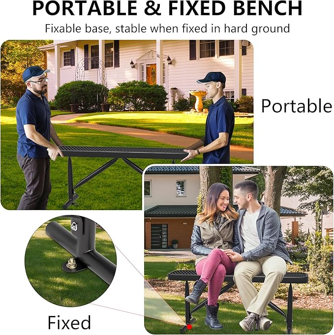 4 Ft Metal Park Benches for Outside, Outdoor Backless Bench with Thermoplastic Coating, Portable Frame, Commercial Expanded Metal Mesh Bench for Shopping Mall, Store, Park, Patio, Deck, Black