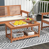 Giantex Hardwood Patio Coffee Table - 2-Tier Wooden Coffee Table with Slatted Tabletop & Storage Shelf - Photo 8