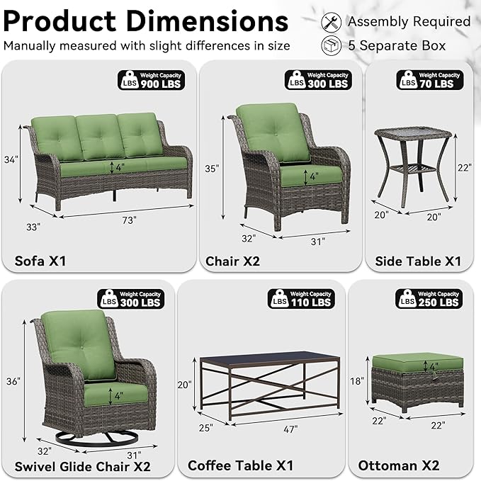 9 Piece Outdoor Wicker Patio Furniture Set, Patio Chairs Set with Thickened Olefin Cushions, High Back and Deep Seating - Photo 2