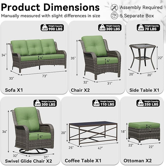 9 Piece Outdoor Wicker Patio Furniture Set, Patio Chairs Set with Thickened Olefin Cushions, High Back and Deep Seating, Hand-Woven PE Rattan, Ottoman for Porch, Deck