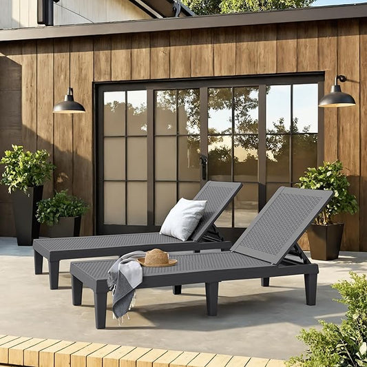 JUMMICO Patio Chaise Lounge Chair Set of 4 Outdoor PE Waterproof Adjustable Easy Assembly Lounge Chairs for Outside Pool Garden Deck Beach (Grey, Set of 4)