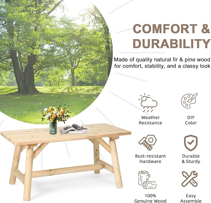 Outdoor Coffee Table, Thick Wooden Patio Adirondack Log Coffee Table with Slatted Tabletop - Photo 6