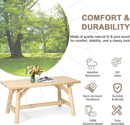 Outdoor Coffee Table, Thick Wooden Patio Adirondack Log Coffee Table with Slatted Tabletop, Solid Wood Rustic Rectangle Center Table for Deck, Garden, Balcony, Indoor or Outdoor Use, Natural