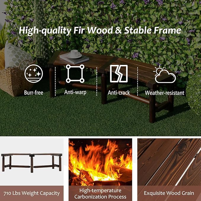 Outdoor Curved Bench, Rustic Fir Wood 2-Person Backless Seat for Garden, Backyard, Porch, BE-FIT9311
