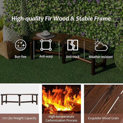 Outdoor Curved Bench, Rustic Fir Wood 2-Person Backless Seat for Garden, Backyard, Porch, BE-FIT9311
