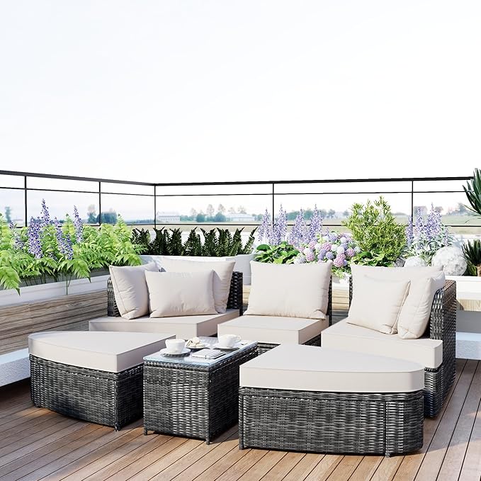 Quarte 6-Piece Patio Outdoor Conversation Round Sofa Set - Photo 2