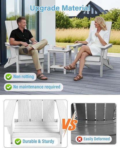 YEFU Adirondack Chairs Oversize Folding :400lb Weight Capacity - Plastic Adirondack Chairs - High Back Modern Like Wooden - All-Weather Use for Outdoor/Patio/Fire Pit/Garden/Camping - (White)