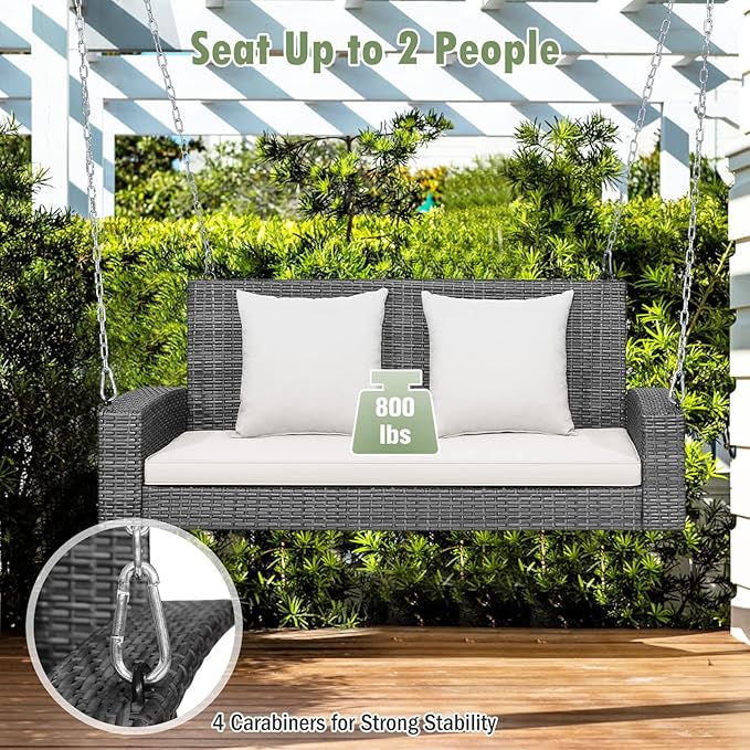 Tangkula 2 Person Wicker Hanging Porch Swing - Photo 5