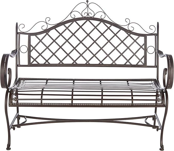 Safavieh PAT5017B Outdoor Collection Abner Rustic Brown Wrought Iron 46-inch Garden Bench