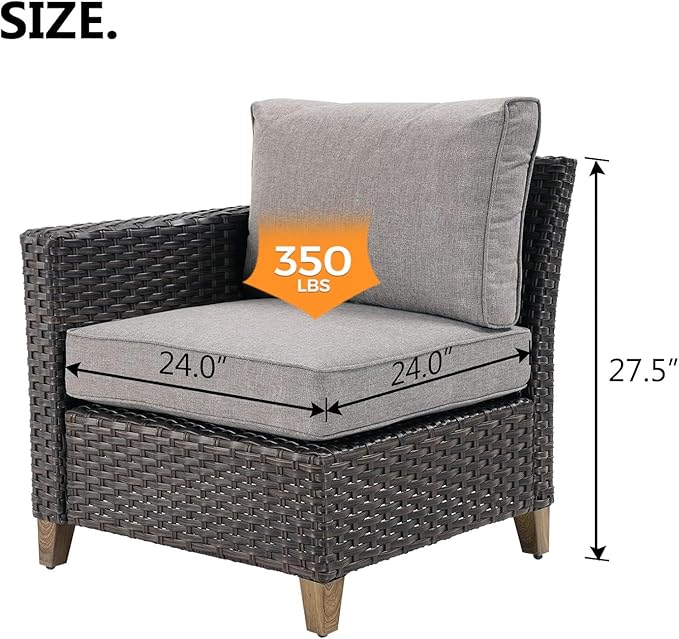 Grand patio Outdoor Furniture, Patio Wicker Sectional Sofa Modular Furniture Set Single Sofa Chair with Thick Cushions and Frame for Deck Porch Poolside Garden