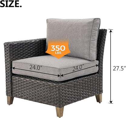 Grand patio Outdoor Furniture, Patio Wicker Sectional Sofa Modular Furniture Set Single Sofa Chair with Thick Cushions and Frame for Deck Porch Poolside Garden