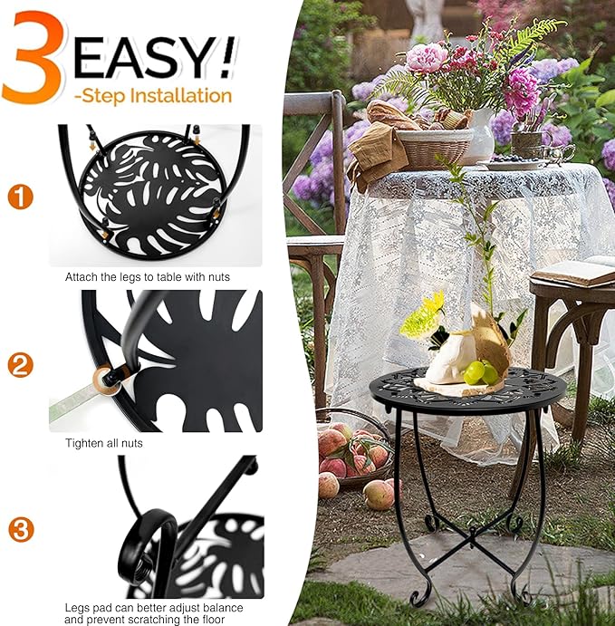 Fashion&cool Patio Side Tables, 14 Inch Weather Resistant Metal Outdoor Side Table for Halloween - Photo 8