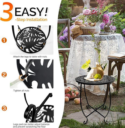 Fashion&cool Patio Side Tables, 14 Inch Weather Resistant Metal Outdoor Side Table for Halloween, Round End Table Side Table for Patio Yard Porch Balcony Garden Bedside, Plant Stand (Black)