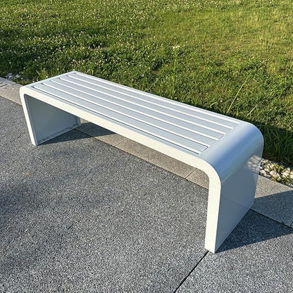 LITFAD Outdoor Indoor Bench Art Deco Alloy Picnic Bench Modern Multicolor Park Bench Waterproof Metal Garden Bench for Patio, Lawn, Yard, Porch, White, 59" L x 16" W x 18" H