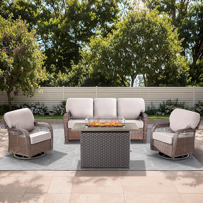 4 Piece Outdoor Patio Furniture Set with Fire Pit Table - Photo 1