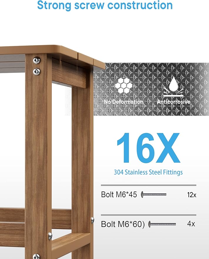 MXIMU Outdoor Side Table for Patio: 16" HIPS Weatherproof Adirondack Table Set of 2 - Small End Tables for Outside Porch Deck Pool Balcony Backyard - Easy Assembly No Maintenance Teak