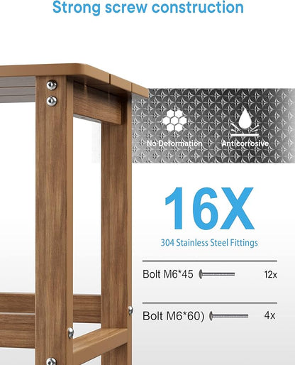 MXIMU Outdoor Side Table for Patio: 16" HIPS Weatherproof Adirondack Table Set of 2 - Small End Tables for Outside Porch Deck Pool Balcony Backyard - Easy Assembly No Maintenance Teak
