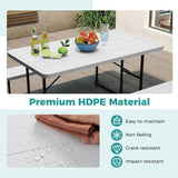 Giantex Picnic Table Bench Set for 4 People, 4.5FT Outdoor Rectangular Dining Table & 2 Benches w/Umbrella Hole - Photo 9
