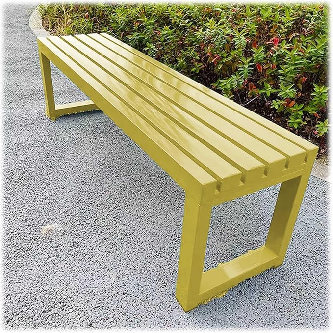 Heavy Duty Outdoor Patio Bench, Metal Garden Benches Weatherproof Park Bench 3.3ft 3.9ft 4.9ft 5.9ft 2-Person Seat Backless Porch Seating Multifunctional Slat Furniture Chair(Yellow,4.9ft)