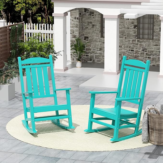 WO WESTIN OUTDOOR HDPE Laguna Classic Porch Rocking Chair (Set of 2), Turquoise