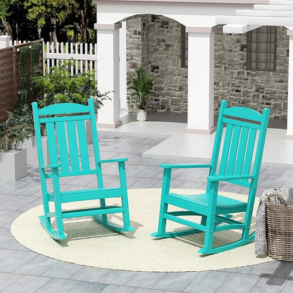 WO WESTIN OUTDOOR HDPE Laguna Classic Porch Rocking Chair (Set of 2), Turquoise
