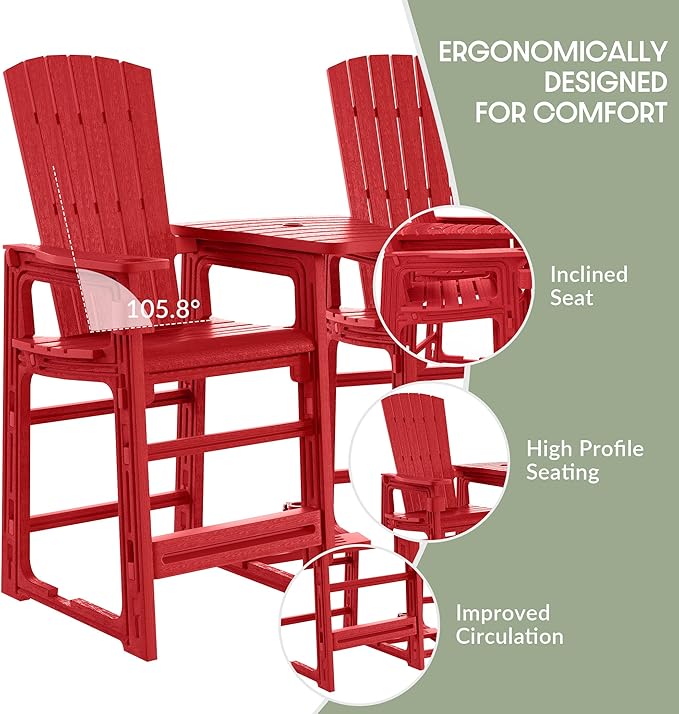 WestinTrends Azura Outdoor Tall Adirondack Chairs with Connecting Table Tray (Set of 2), Red
