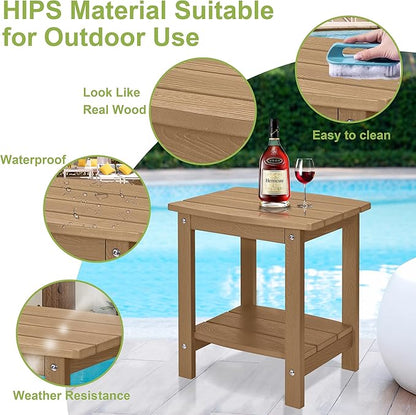Y&M Outdoor Side Table, HIPS Adirondack Small Double Layer Table, Waterproof Square Outside Table, Balcony Modern End Tables for Patio, Pool, Beach, Porch, Deck, Indoor or Outdoor Use, Brown