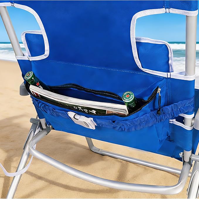 Romswi 3 in 1 Beach Chair with Face Hole, Reclining Sun Tanning Lounge Chair with Foot Rest, Cooler Bag & Cup Holder for Outdoor,Royal Blue