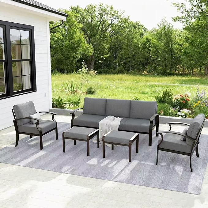Gotland Aluminum Patio Furniture Set, Metal Outdoor Furniture with 2 Ottomans 5.1’’ High-Resilience Seat Cushions - Photo 1
