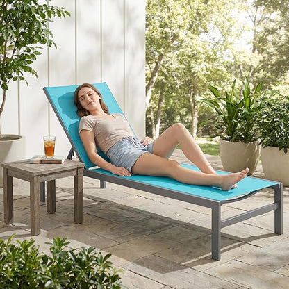 Giantex Patio Chaise Lounge Chair, Outdoor Sunbathing Chair Lawn Reclining Lounger with 6 Adjustable Position, Aluminium Frame, Outside Tanning Chairs for Deck,Yard, Pool Lounge Chairs (2, Turquoise)