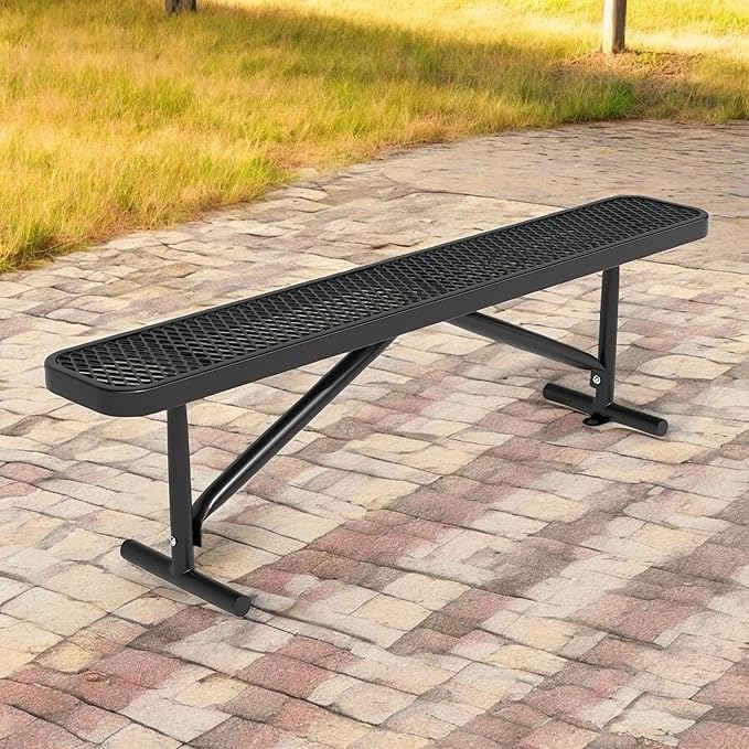 6 Feet Outdoor Benches, Black Heavy Duty Metal Park Bench for Outside, Weatherproof Dock Bench - Photo 1
