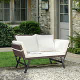 Greesum Outdoor Sofa, Woven Rattan Patio Furniture, Convertible Daybed or Double Chair with Adjustable Armrests - Photo 4