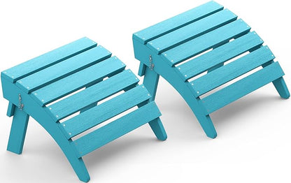 SERWALL Folding Adirondack Ottoman Set of 2, Adirondack Footrest Without Assembly for Adirondack Chair, Aruba Blue