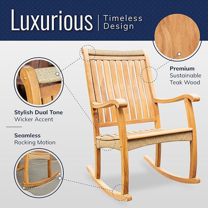Cambridge Casual Marrakesh Teak Wood Outdoor Rocking Chair with All-Weather Wicker