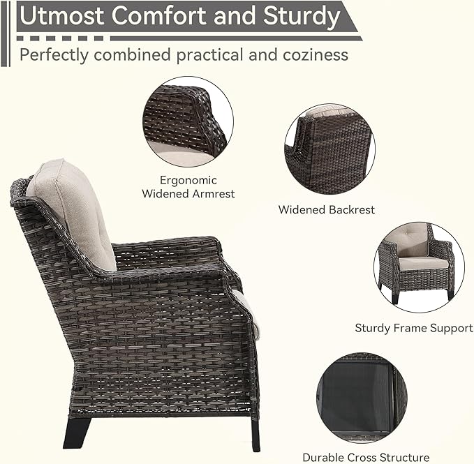 5 Piece Patio Furniture Set, 3-Seater Couch, 2 Chairs and 2 Side Tables - Photo 4