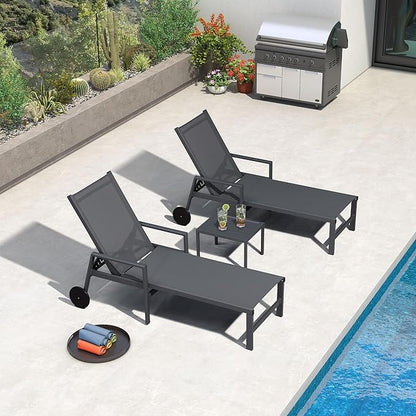PURPLE LEAF Patio Chaise Lounge Set for 4 Outdoor Pool Lounge Chairs with Armrest and Adjustable Backrest Aluminum Reclining Sunbathing Tanning Chair for Outside Poolside Yard Balcony, Charcoal Grey