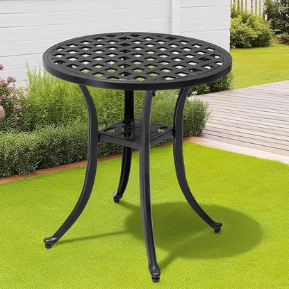 Outdoor Side Table Cast Aluminum Metal Table Weather Resistant Small Patio Table for Garden, Pool, Balcony Table