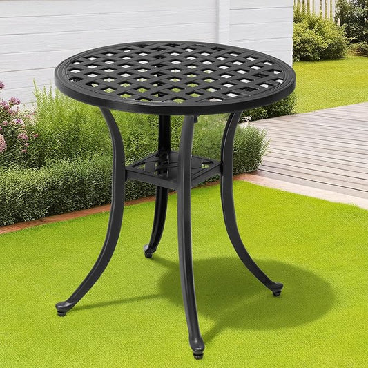 Outdoor Side Table Cast Aluminum Metal Table Weather Resistant Small Patio Table for Garden, Pool, Balcony Table