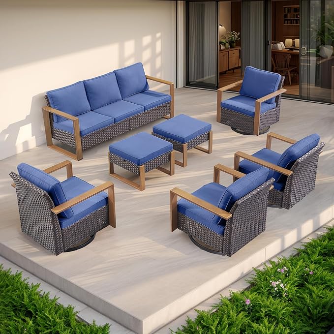 Rilyson Outdoor Ottoman Wicker Patio Footrest - 2 Piece Wicker Footrest Footstools Set with Sturdy Frame - Photo 7