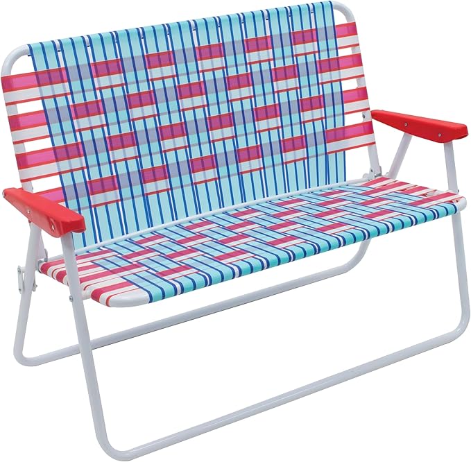 Camp & GO 16.5" High Seat Outdoor Double Wide Loveseat Web Folding Chair, Blue/Red - Photo 1