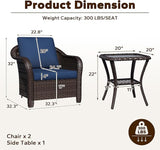 3 Piece Patio Wicker Bistro Set, 2 All-Weather Use Outdoor Wicker Chairs with PE Rattan Side Table, Ideal for Porch - Photo 2